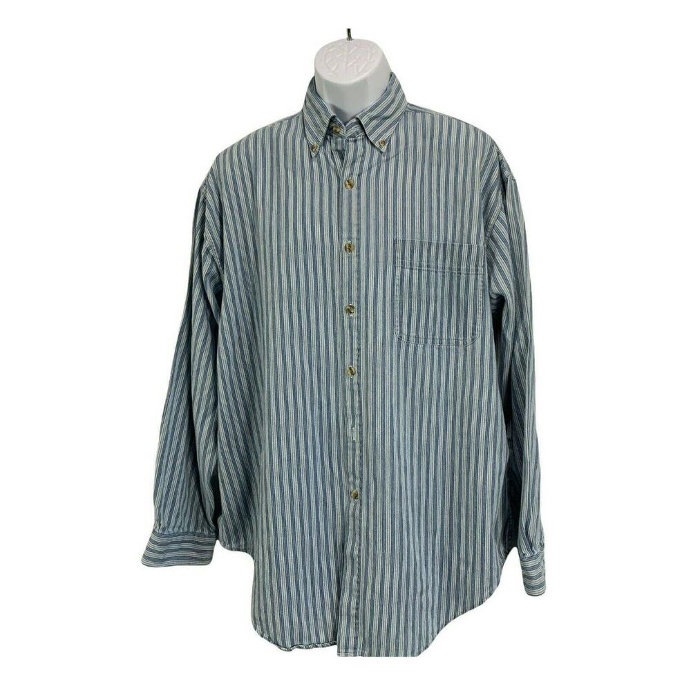 American Blue Mens Long Sleeve Button Down Shirt Size Large Blue Casual Pocket